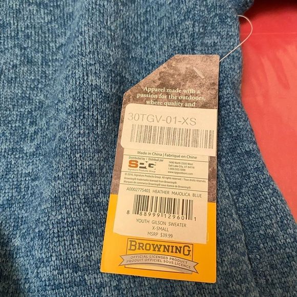 BROWNING Gilson Casual Boy's 3-Button Henley Blue Sweater with Pockets, Size XS - Picture 5 of 8